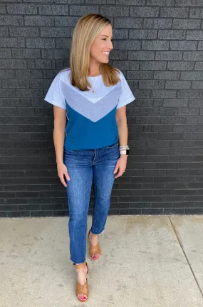 Chevron Colorblock Nursing T-Shirt - Blue