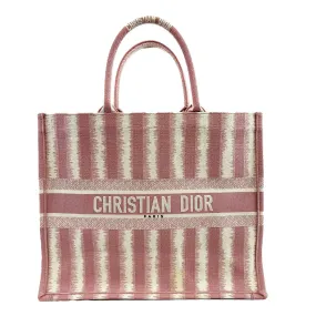 Christian Dior Bayadere Stripe Large Book Tote D-Stripes Embroidery Pink