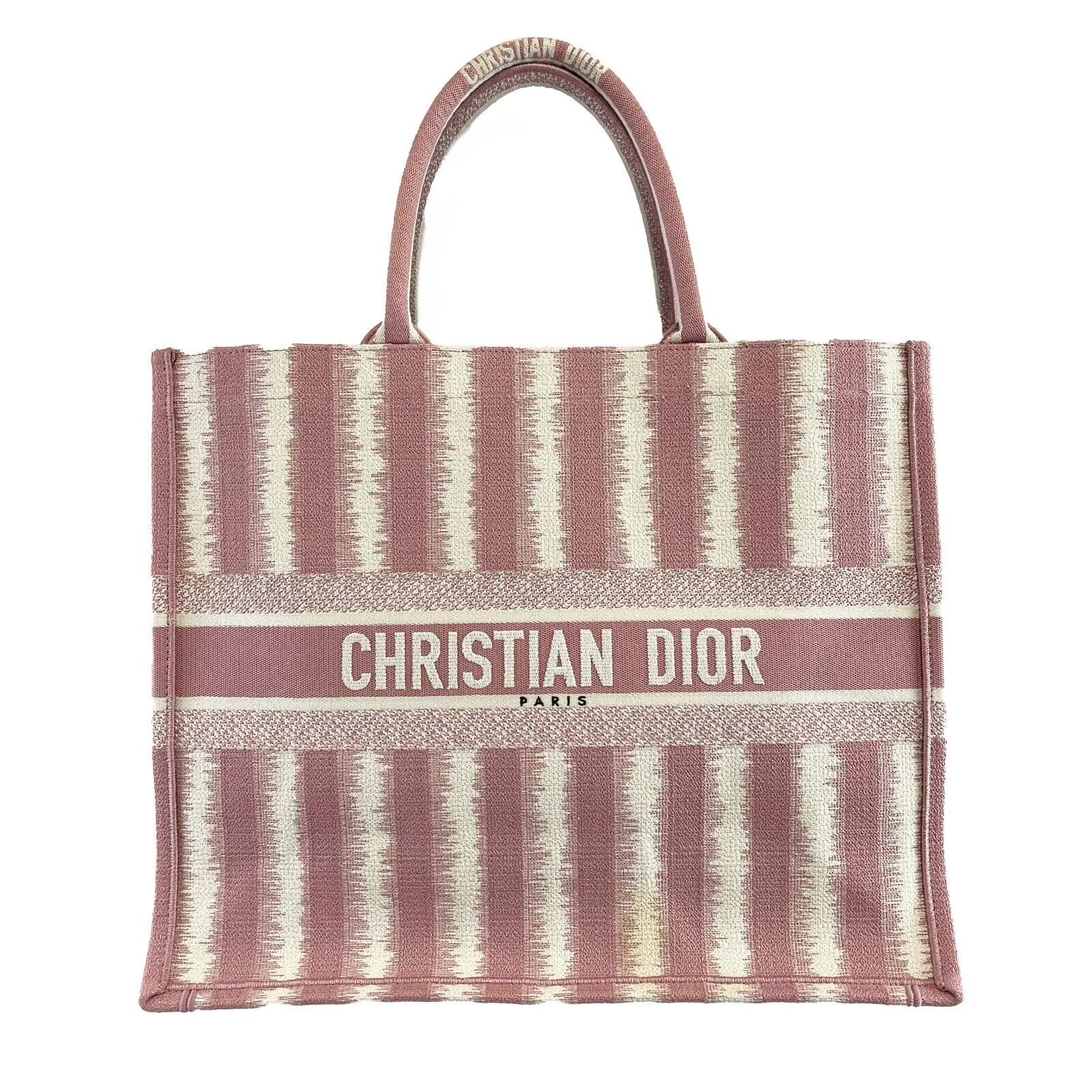 Christian Dior Bayadere Stripe Large Book Tote D-Stripes Embroidery Pink