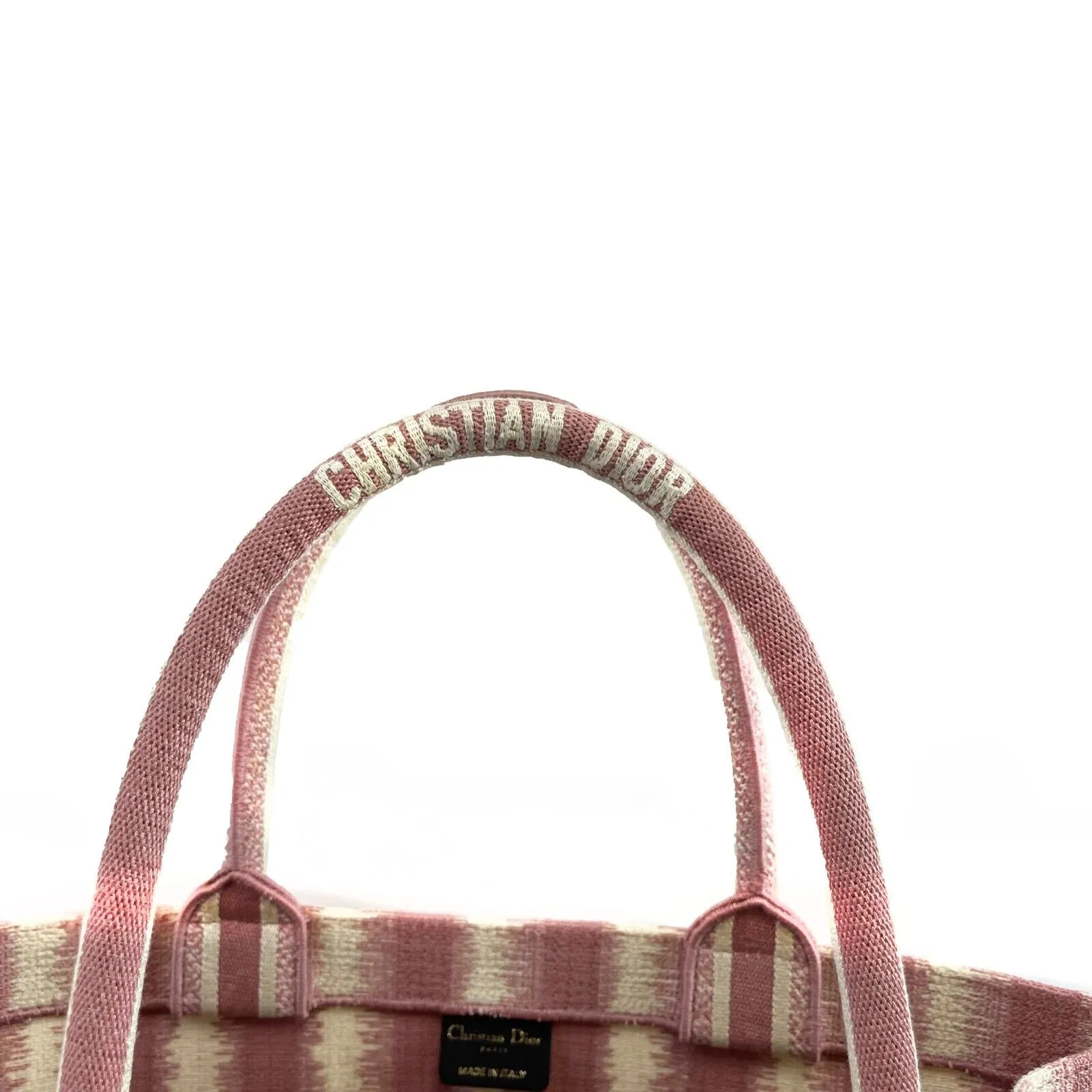 Christian Dior Bayadere Stripe Large Book Tote D-Stripes Embroidery Pink