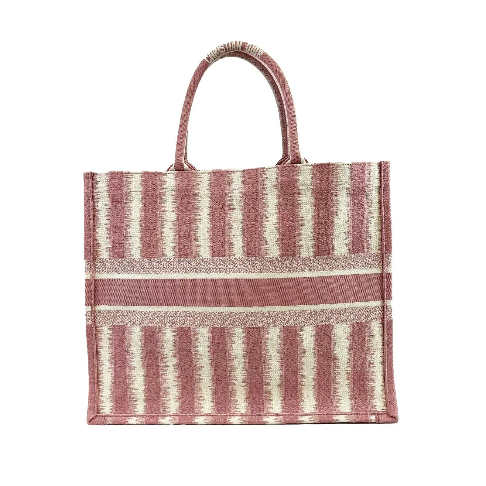 Christian Dior Bayadere Stripe Large Book Tote D-Stripes Embroidery Pink