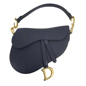 Christian Dior - Calfskin Leather Saddle Bag Navy Blue / Gold CD Shoulder Bag