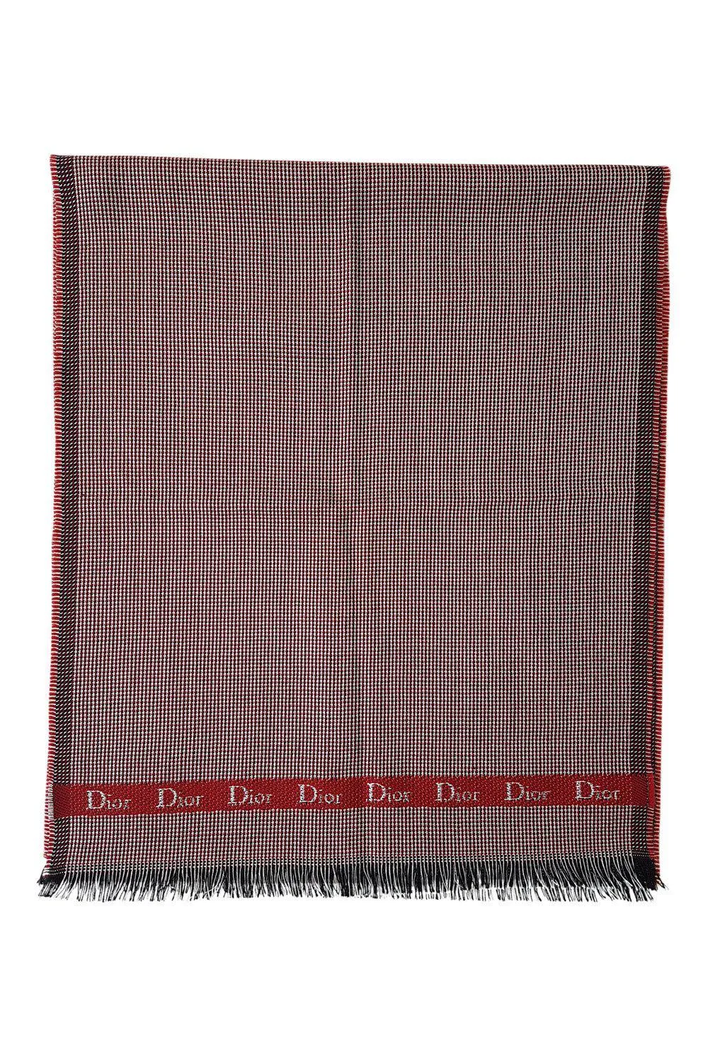 CHRISTIAN DIOR Red White Blue Checked Rectangular Wool Stole 60"x15"