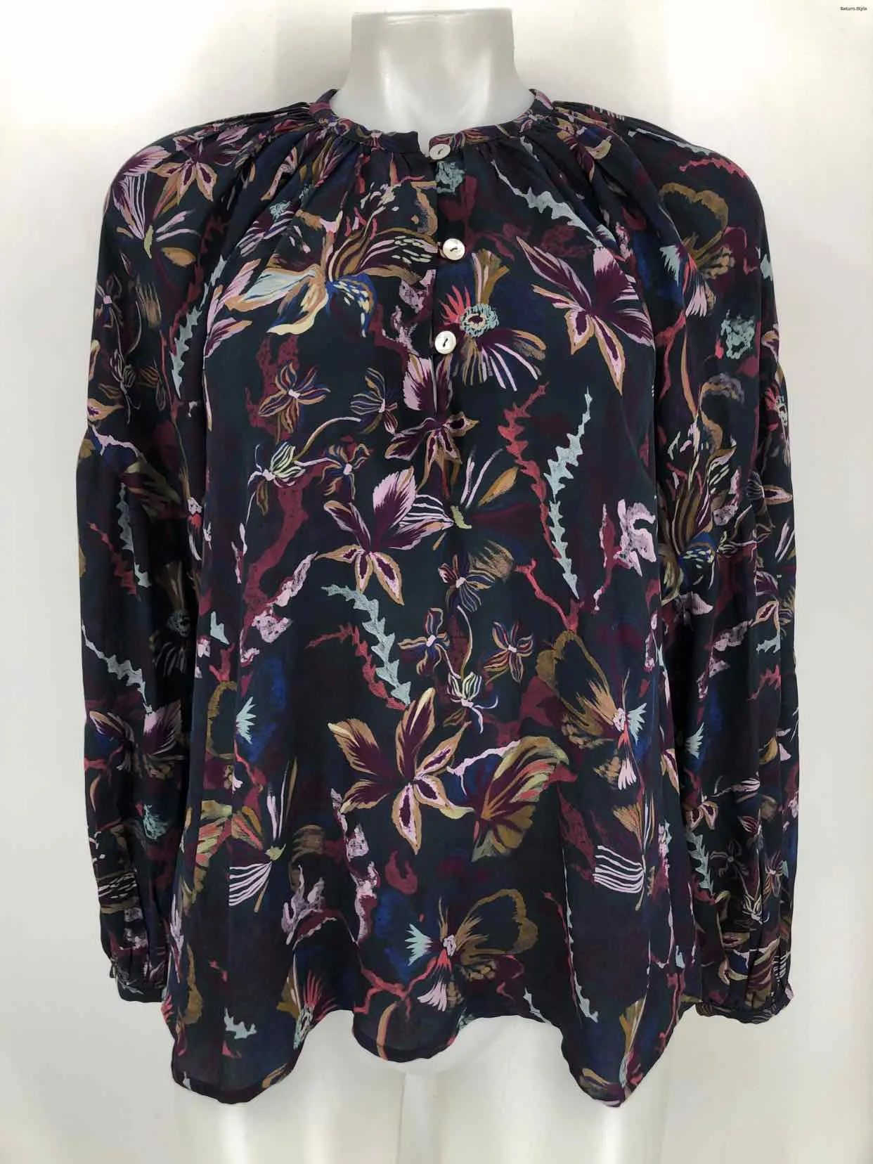 CHUFY MY AUSSIE DAYS Navy Pink Multi Silk Floral Longsleeve Size MEDIUM (M) Top