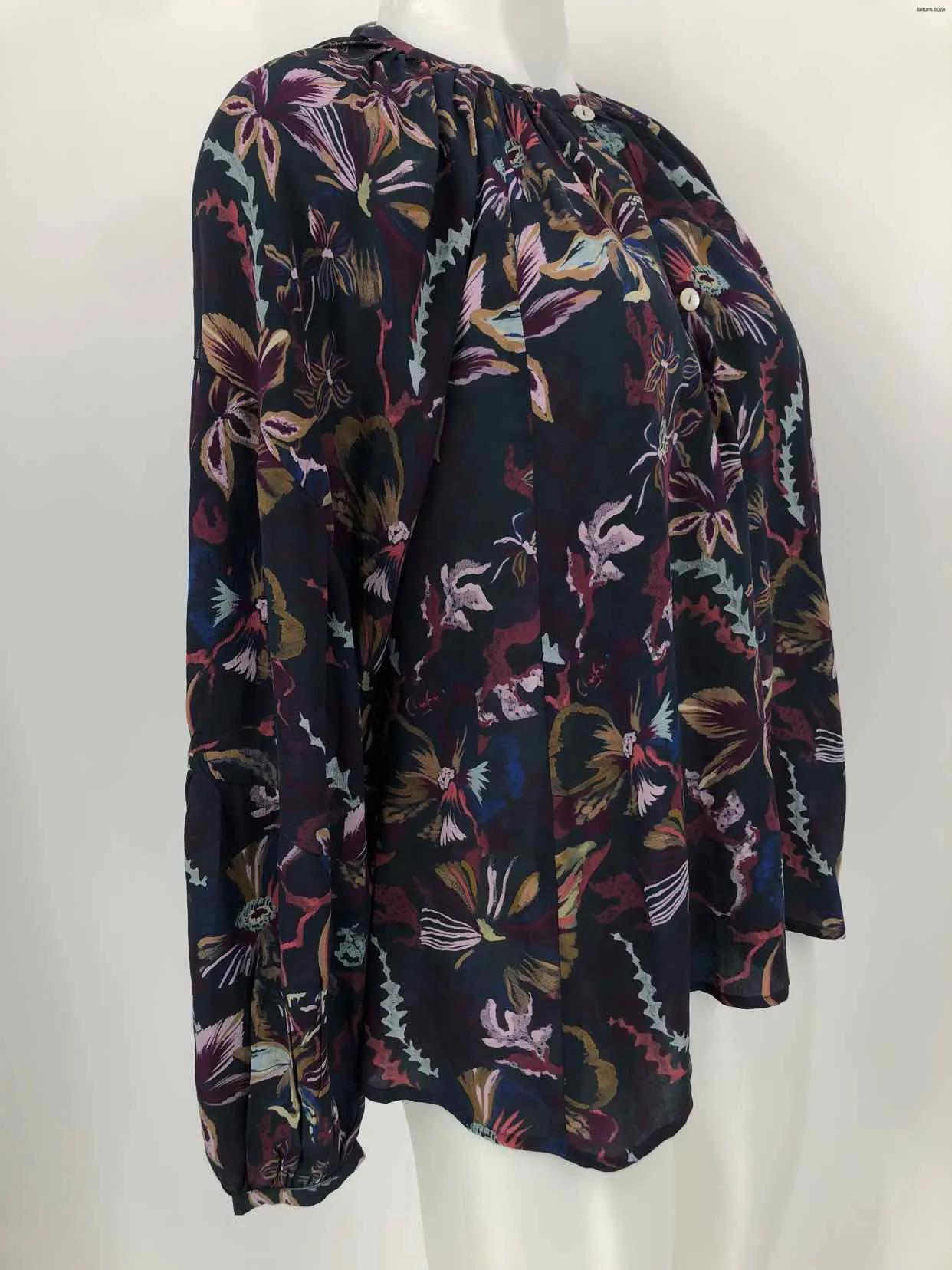 CHUFY MY AUSSIE DAYS Navy Pink Multi Silk Floral Longsleeve Size MEDIUM (M) Top