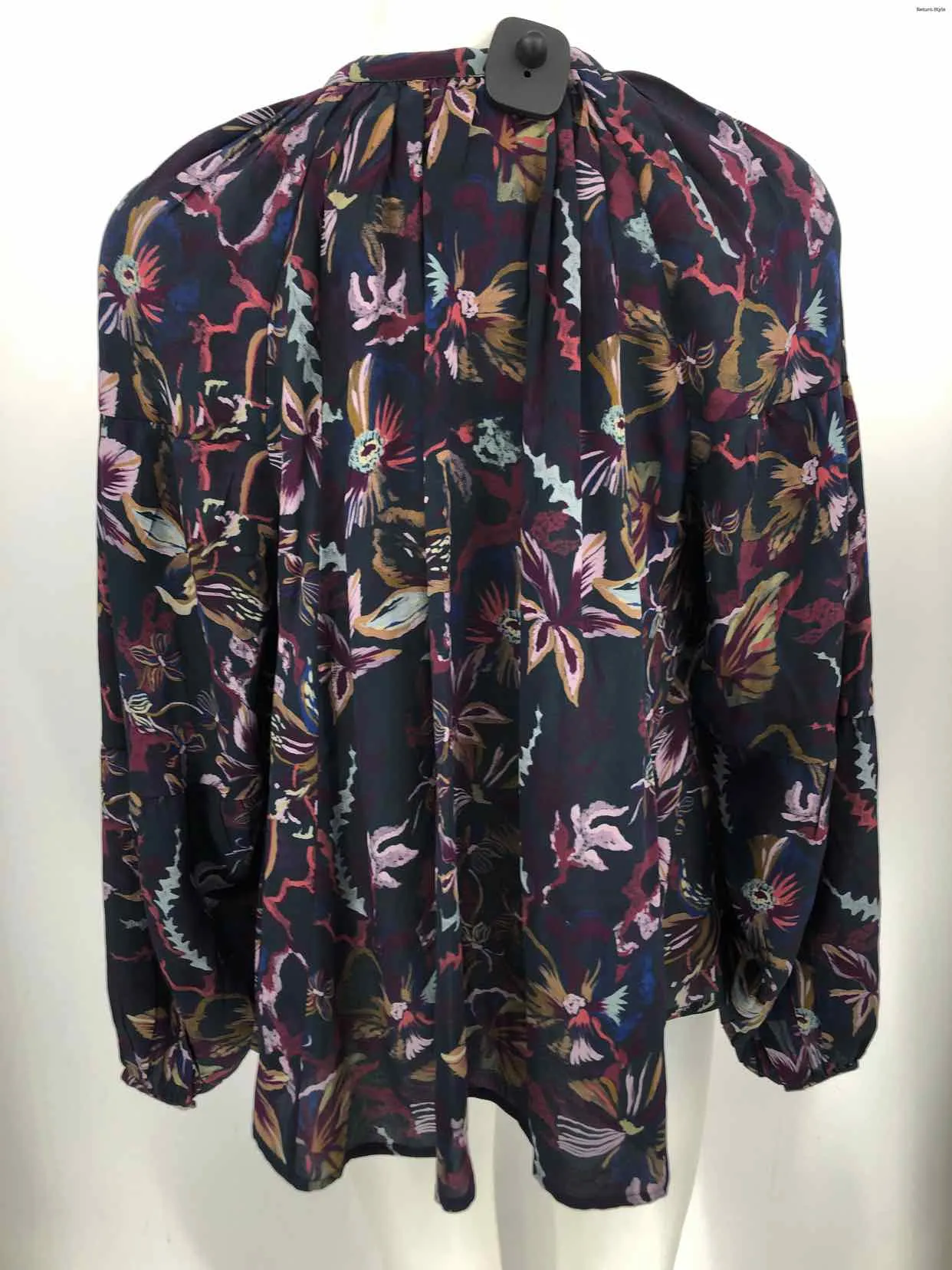 CHUFY MY AUSSIE DAYS Navy Pink Multi Silk Floral Longsleeve Size MEDIUM (M) Top