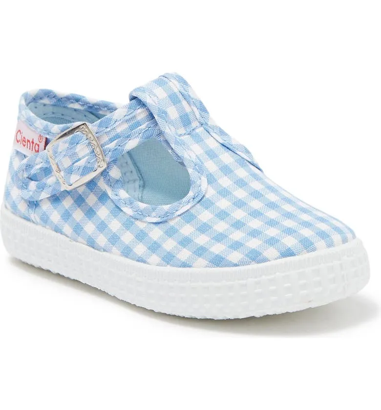 Cienta blue Gingham canvas kids shoes