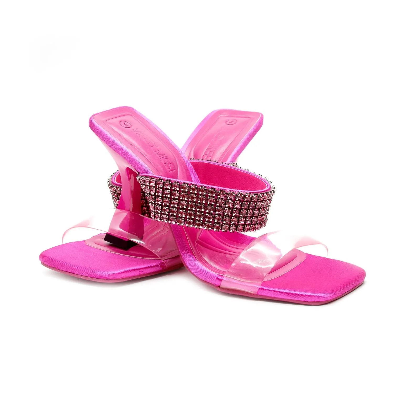 Classy Rhinestone Short Heel Sandals