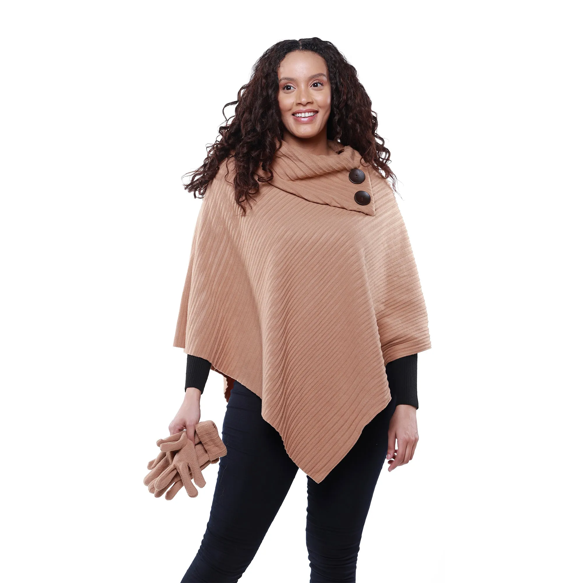 Connie Cozy Coat Fleece Poncho and Gloves Set