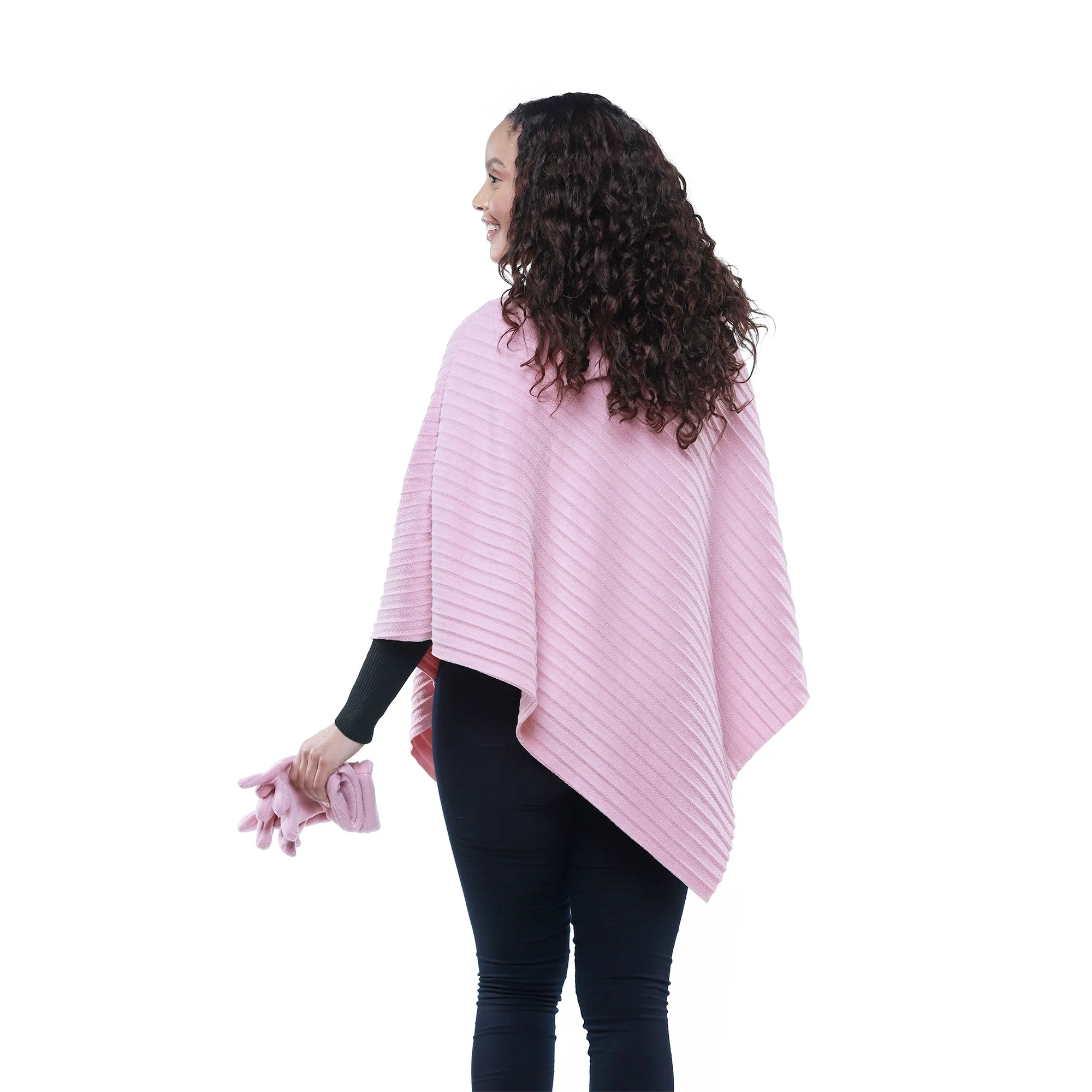 Connie Cozy Coat Fleece Poncho and Gloves Set