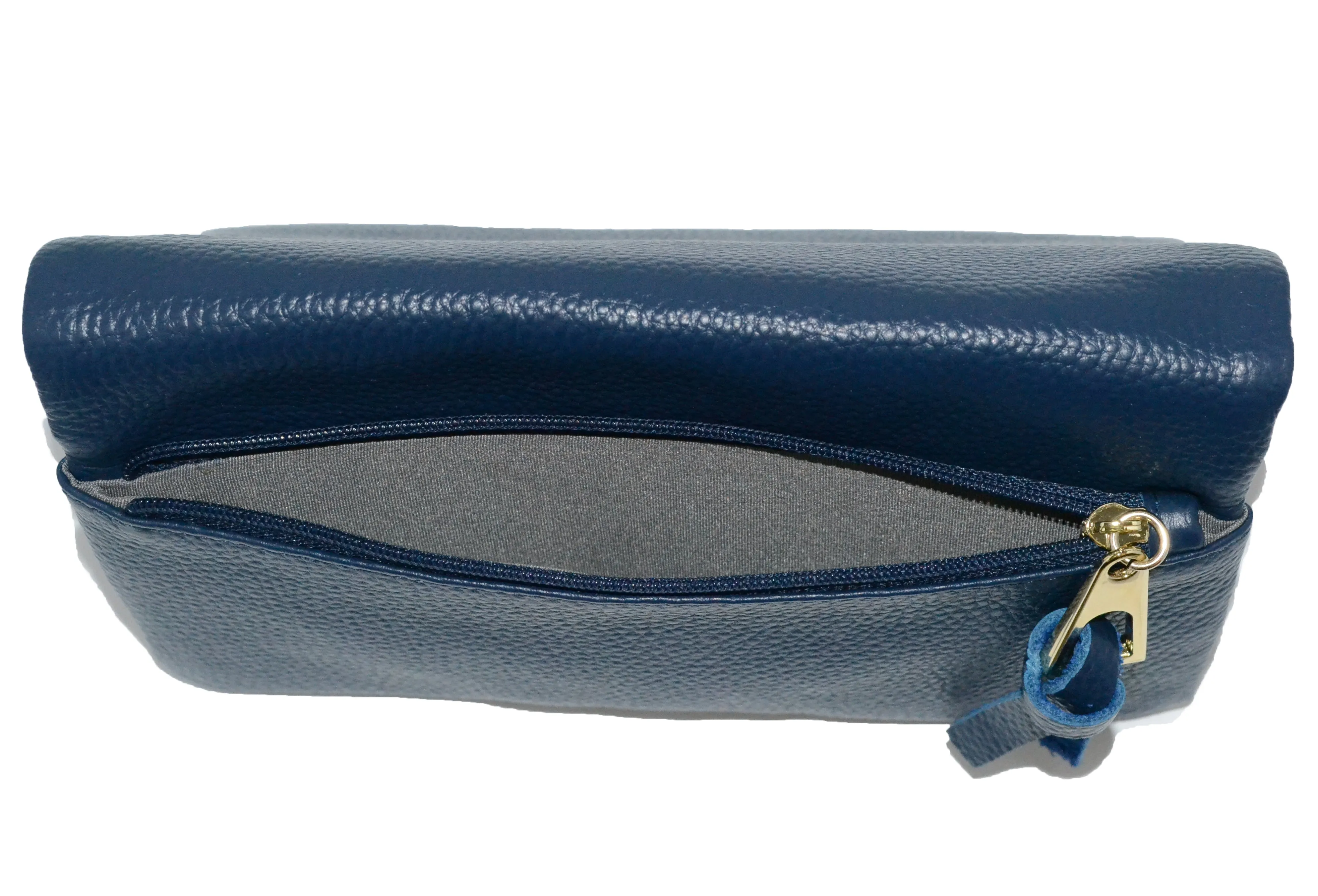 CREMORNE - Ladies Navy Blue Soft Pebbled Leather Fold Wallet Purse