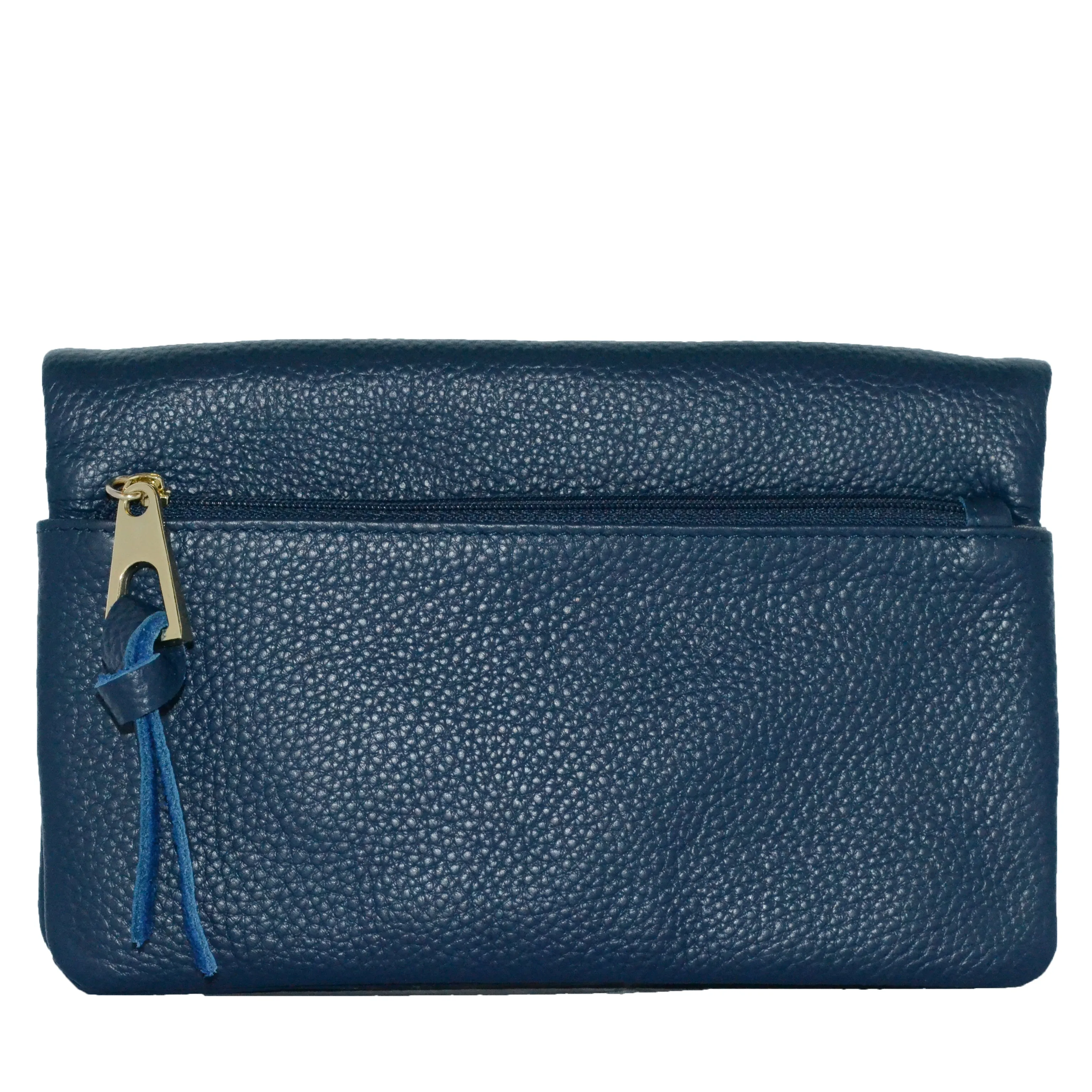 CREMORNE - Ladies Navy Blue Soft Pebbled Leather Fold Wallet Purse