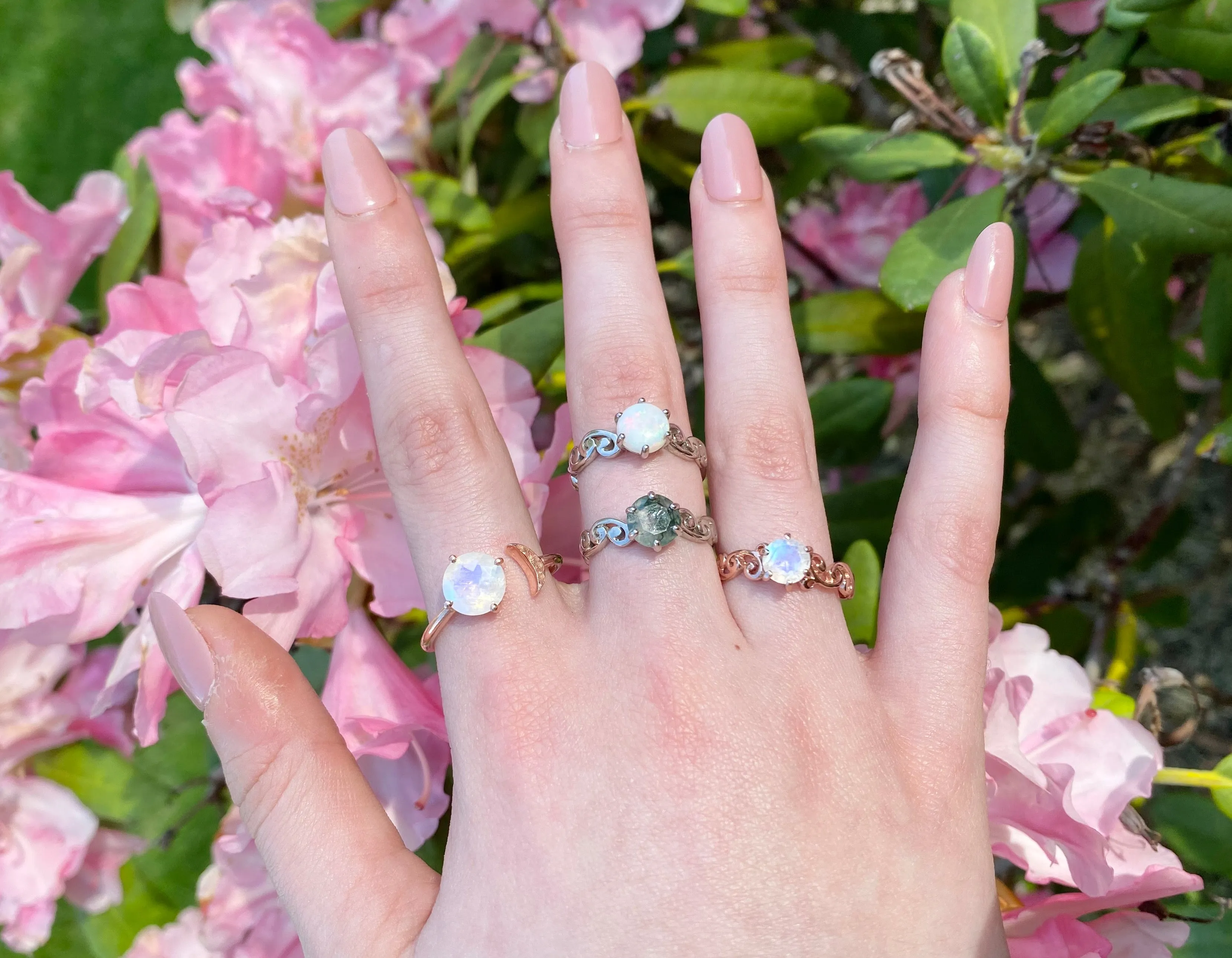 Crescent Moon Moonstone adjustable ring