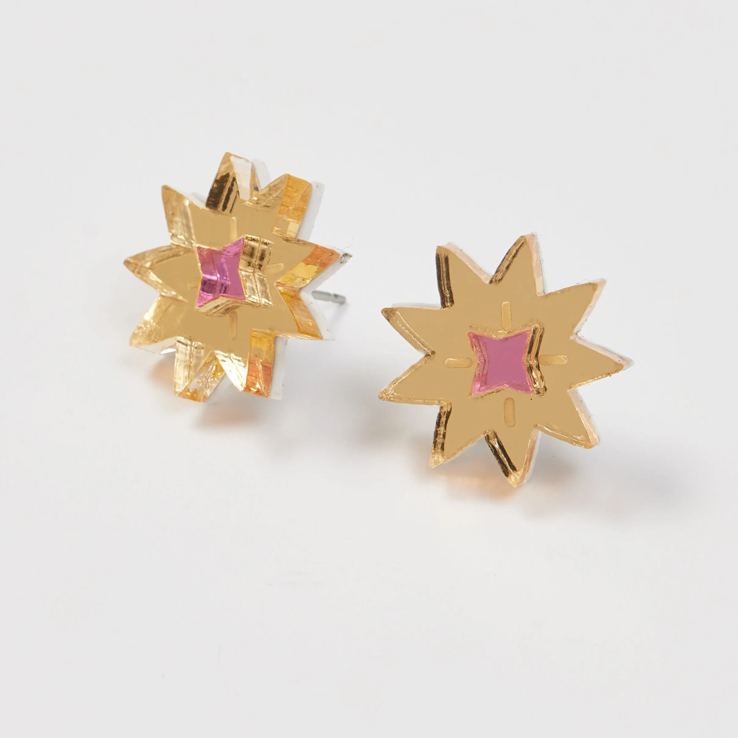 Crystal Star Studs - Gold / Pink