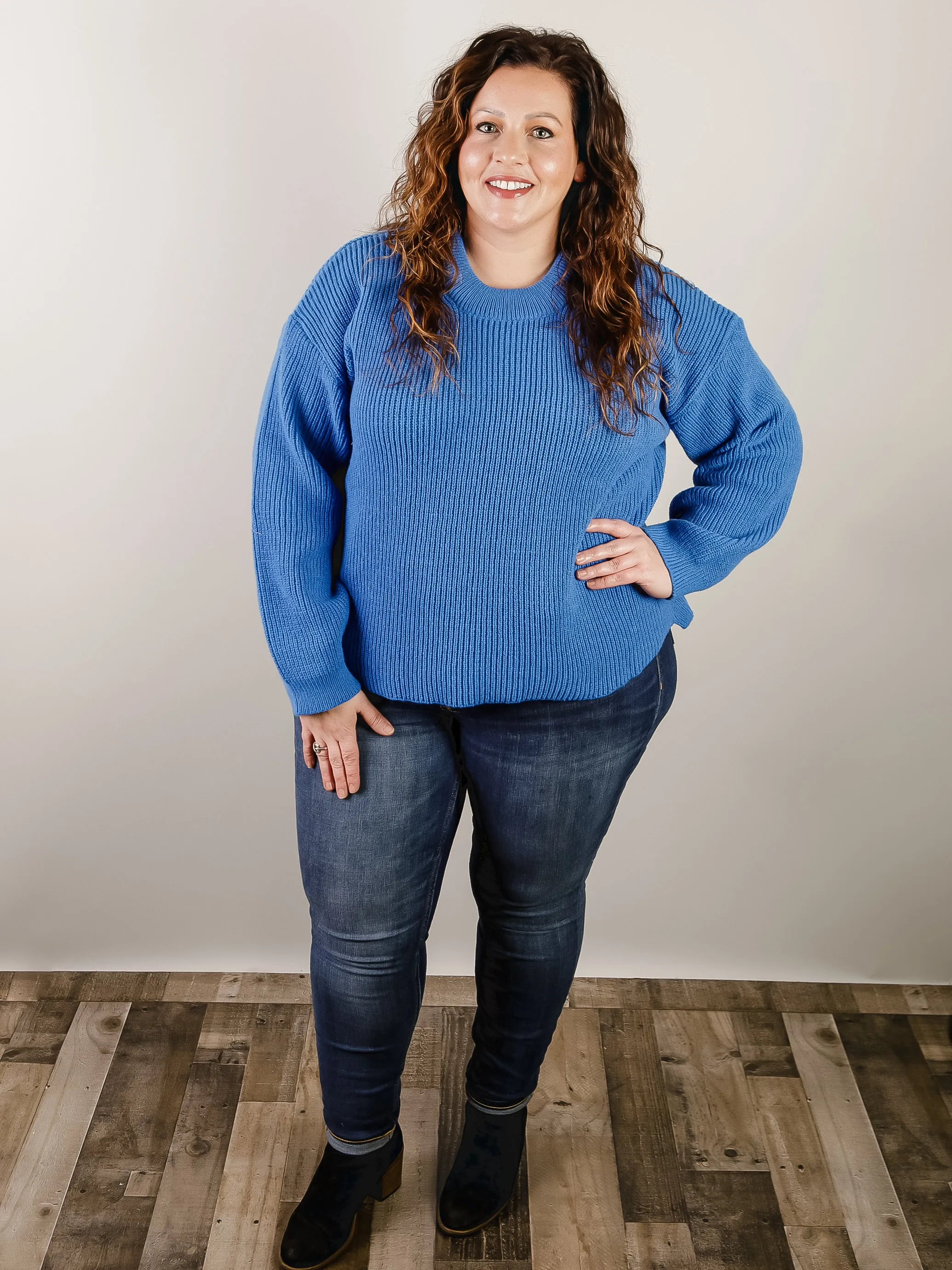 Curvy Royal Blue Round Neck Sweater