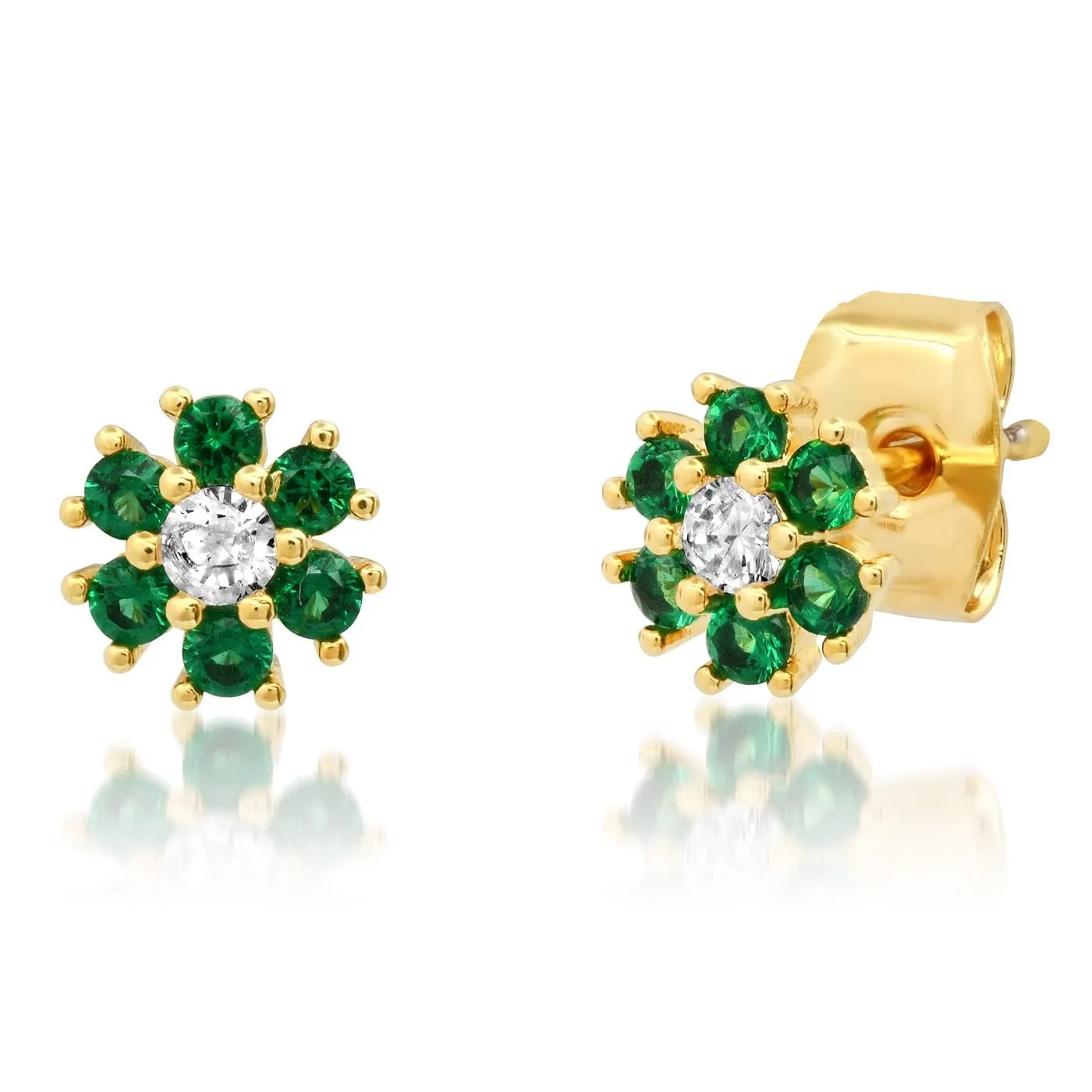 CZ Flower Stud with Jewel Tone Center Stone