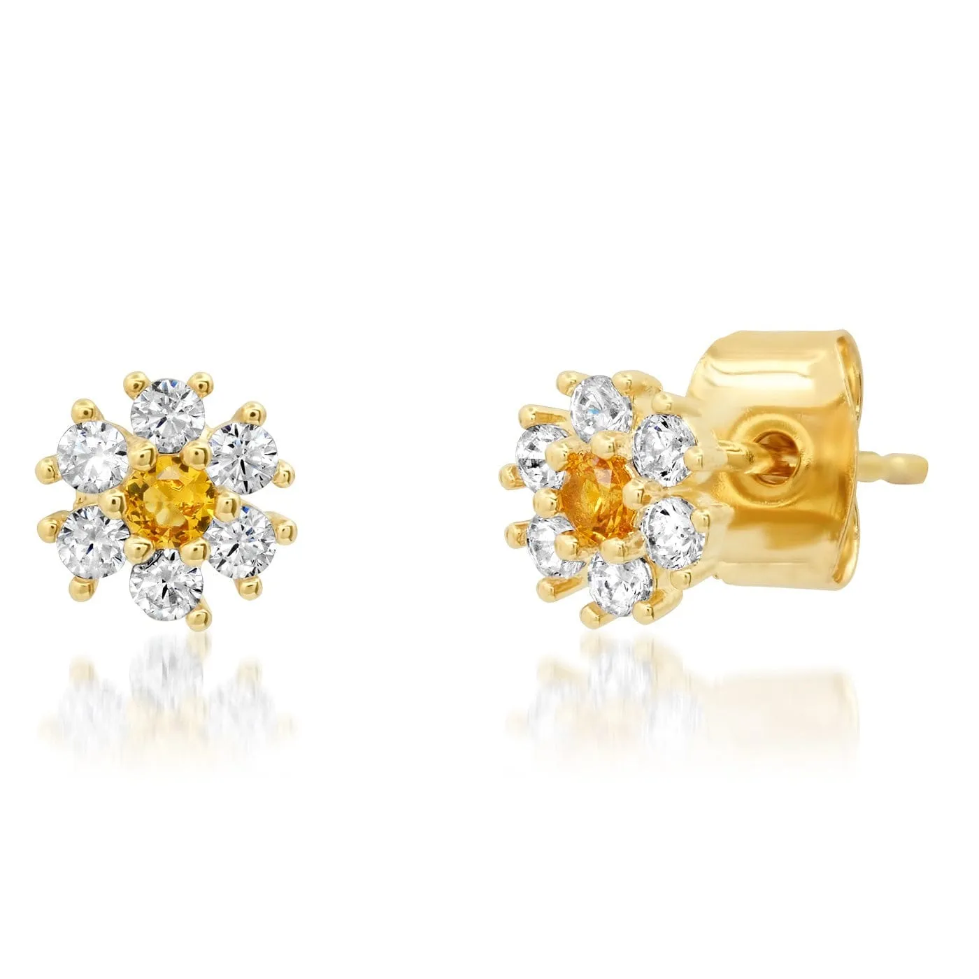 CZ Flower Stud with Jewel Tone Center Stone