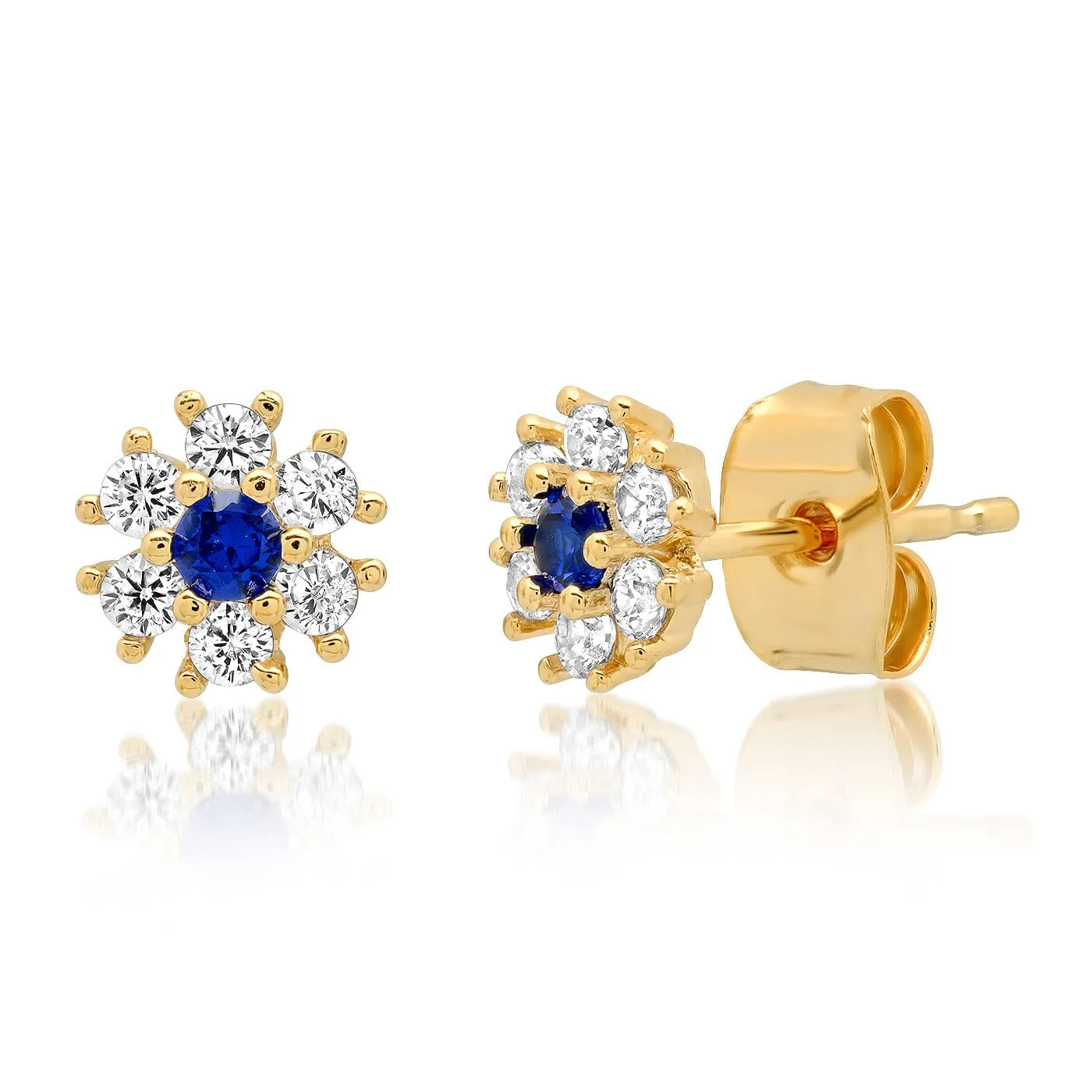 CZ Flower Stud with Jewel Tone Center Stone