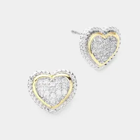 CZ Stone Paved Heart Stud Earrings