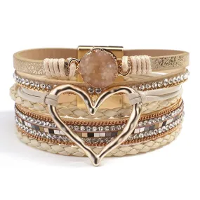 'Dalgu' Heart Charm Cuff Bracelet - beige