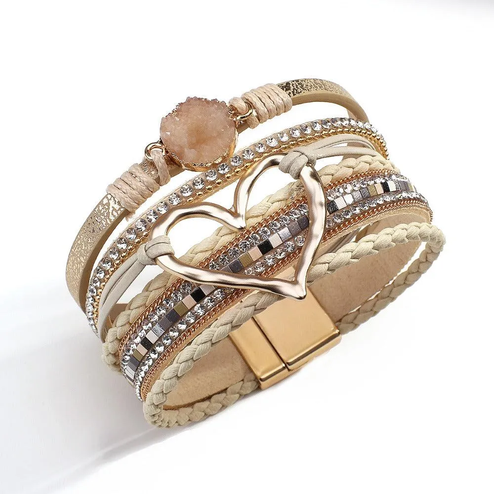 'Dalgu' Heart Charm Cuff Bracelet - beige