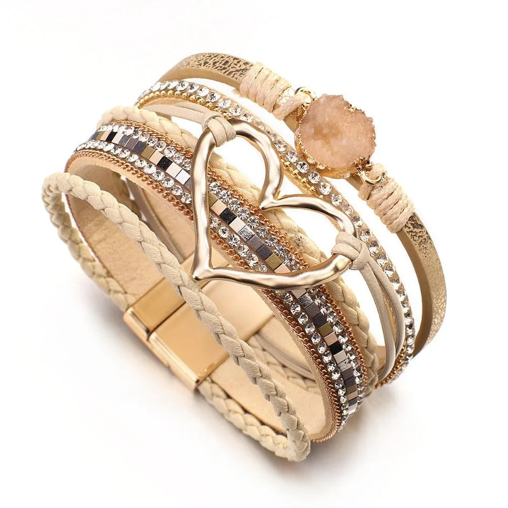 'Dalgu' Heart Charm Cuff Bracelet - beige