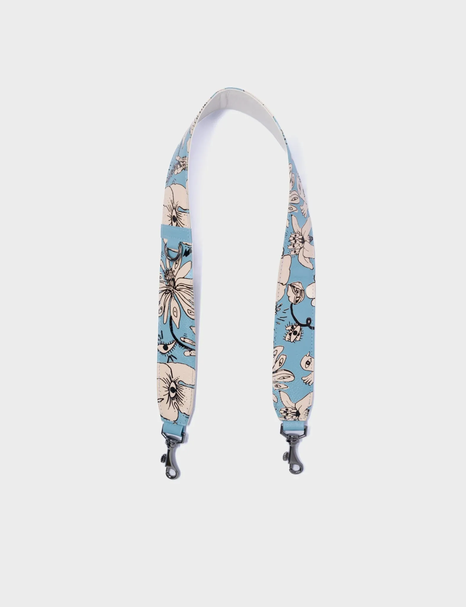 Detachable Short Cameo Blue Leather Shoulder Strap - Floral Print