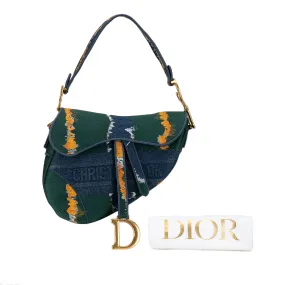 Dior Saddle Bag Medium Green Embroidered Canvas