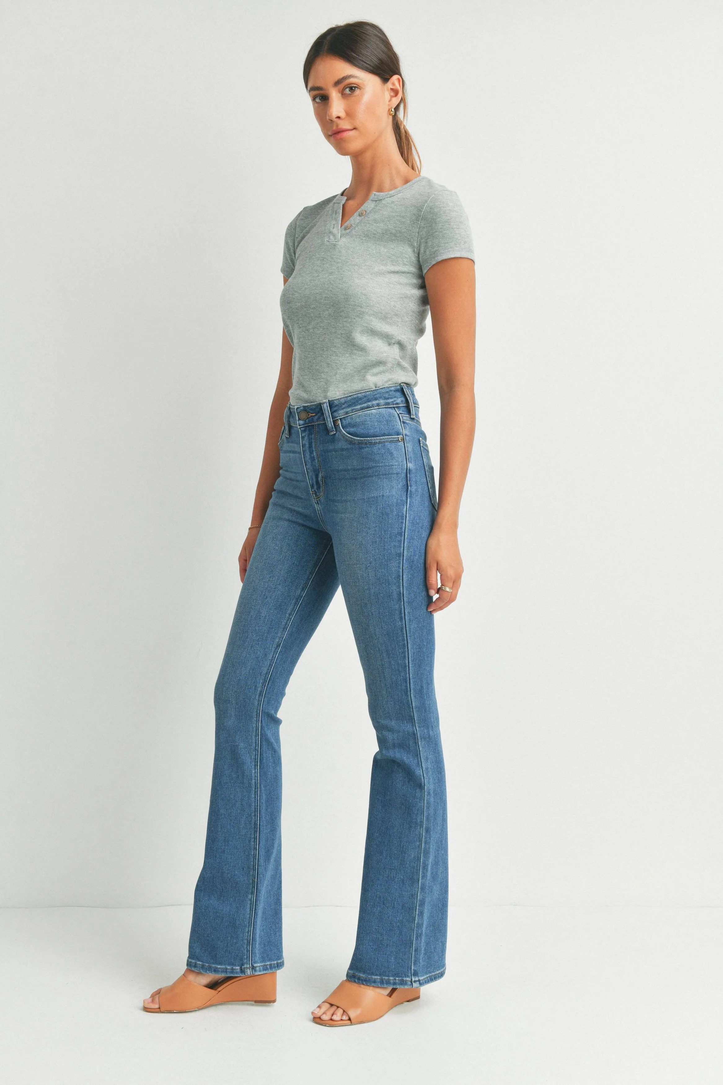 Dolly Long High Rise Skinny Flare Medium Blue Denim Jeans