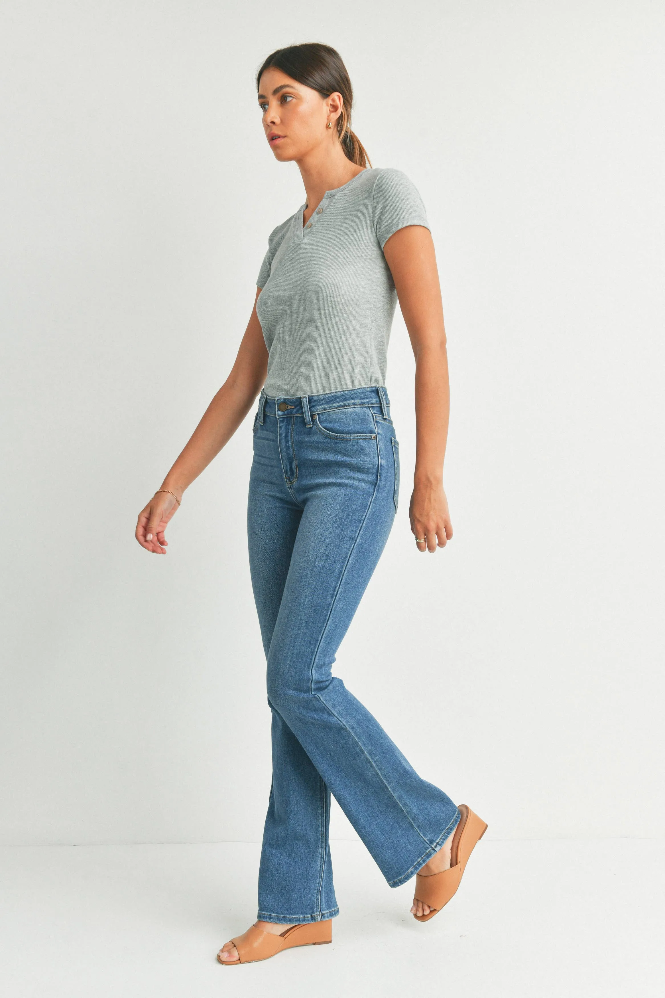 Dolly Long High Rise Skinny Flare Medium Blue Denim Jeans