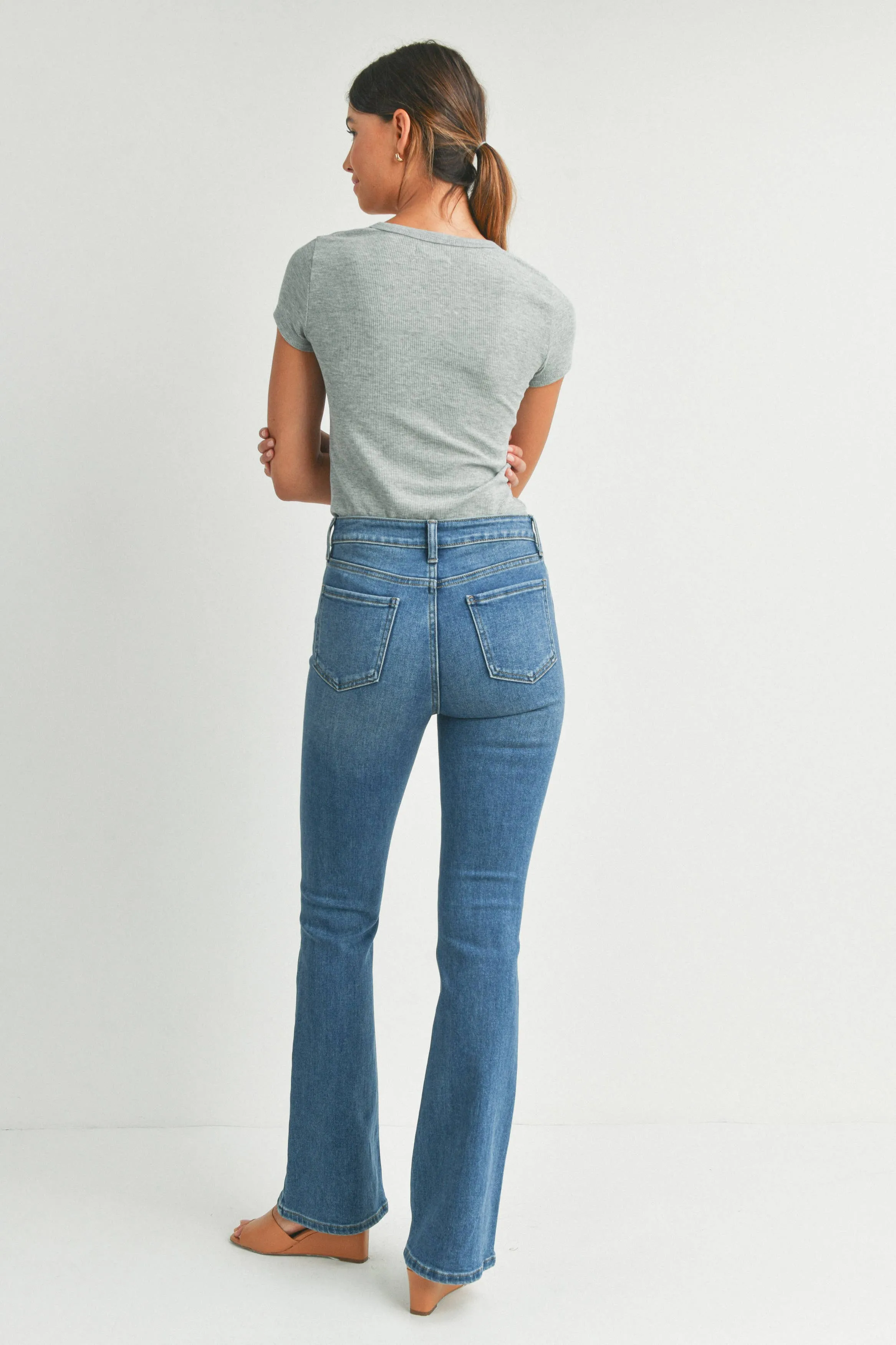 Dolly Long High Rise Skinny Flare Medium Blue Denim Jeans