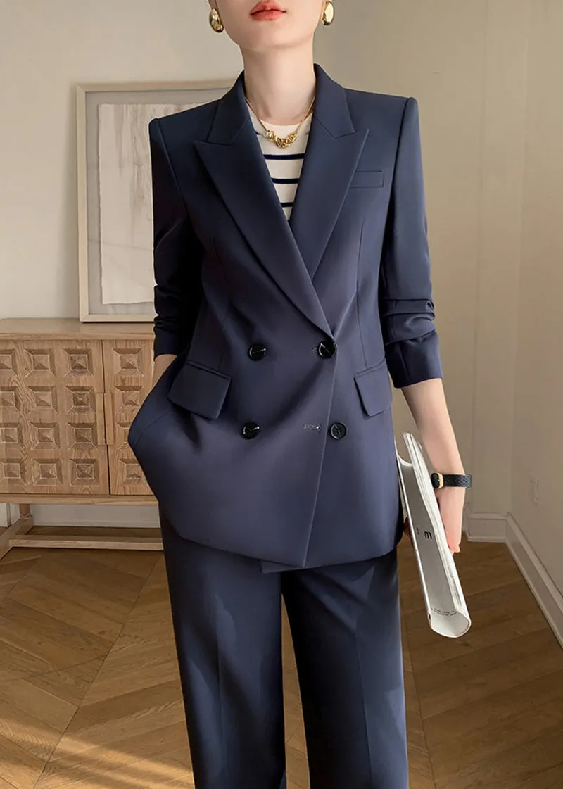 Double Breasted Blazer Wide Pants Suit Two-Piece Set