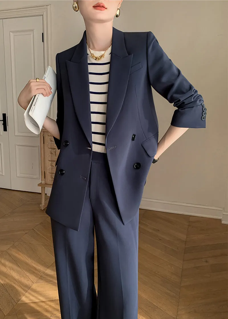 Double Breasted Blazer Wide Pants Suit Two-Piece Set