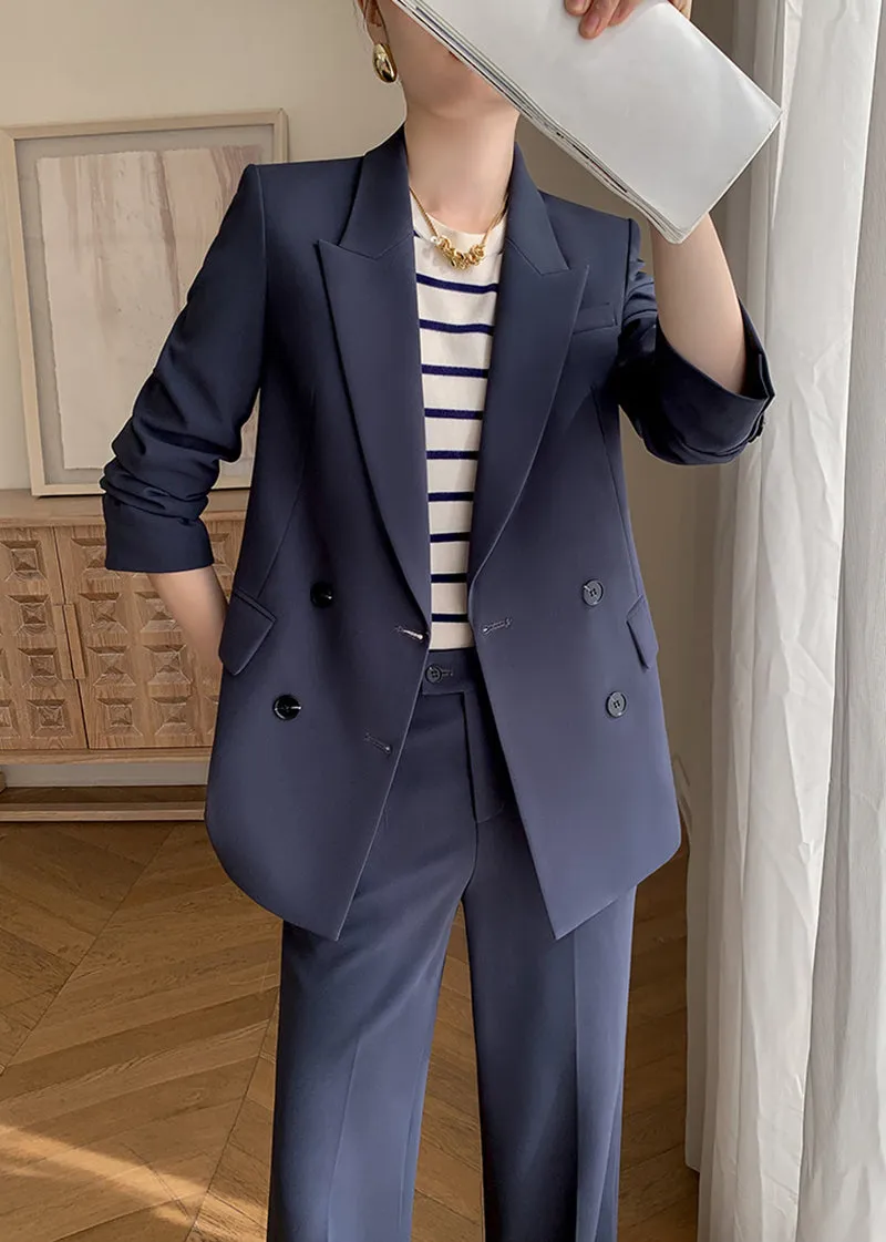 Double Breasted Blazer Wide Pants Suit Two-Piece Set