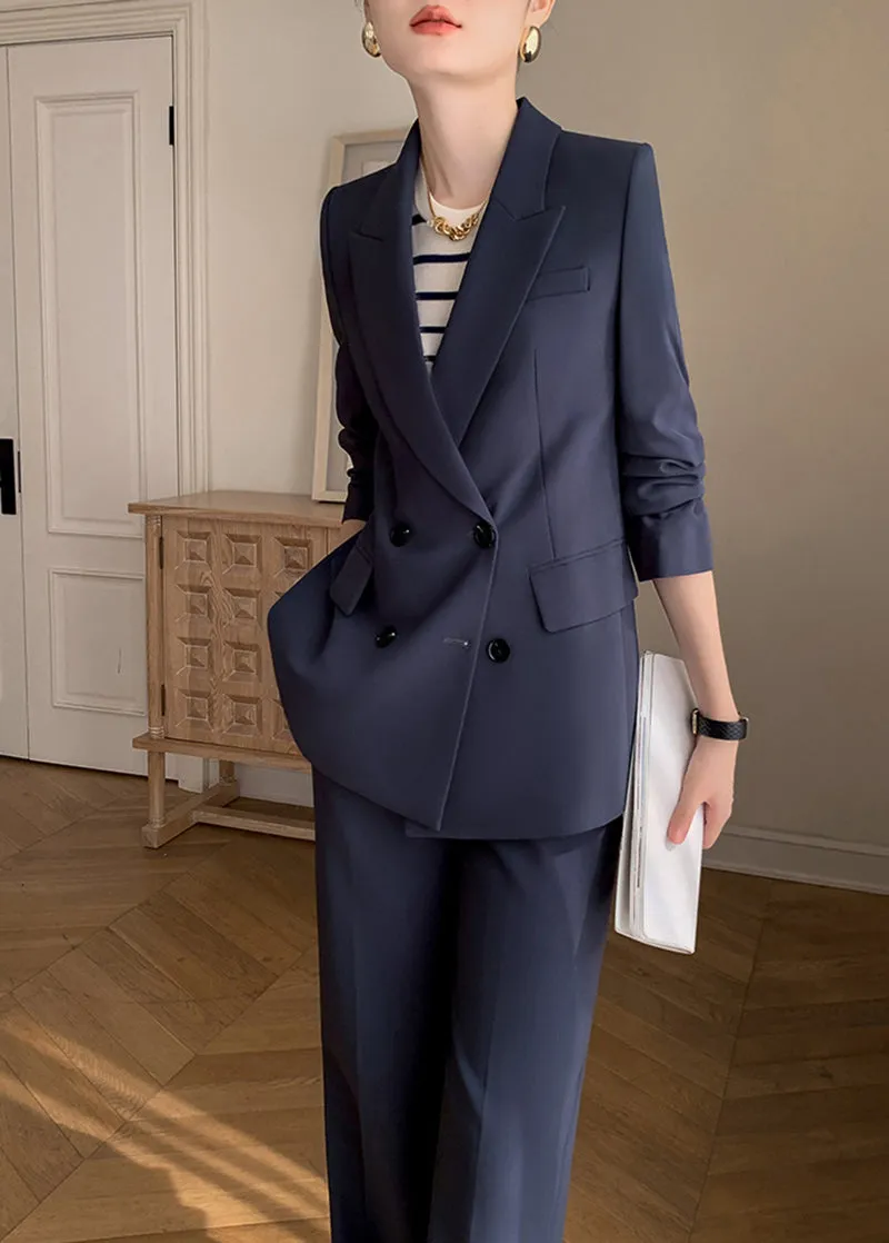 Double Breasted Blazer Wide Pants Suit Two-Piece Set