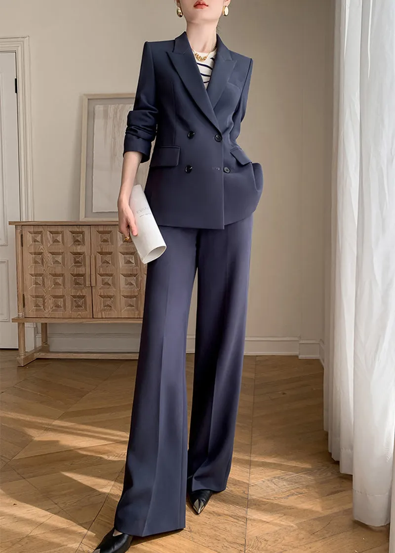 Double Breasted Blazer Wide Pants Suit Two-Piece Set