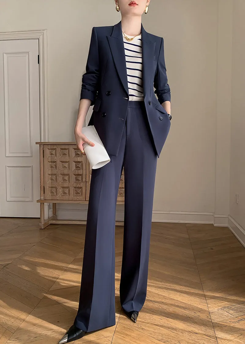 Double Breasted Blazer Wide Pants Suit Two-Piece Set