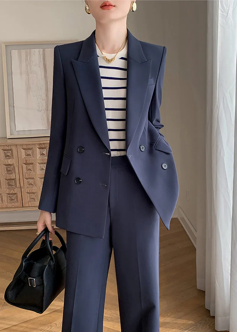 Double Breasted Blazer Wide Pants Suit Two-Piece Set