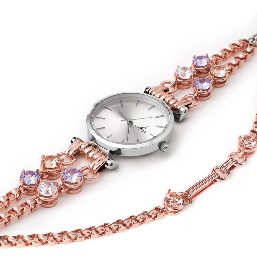 Double Mini Gems Watch with Chain [Pink gold]