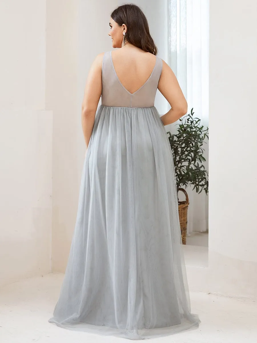 Double V-Neck Lace Bodice Long Flowy Maternity Dress