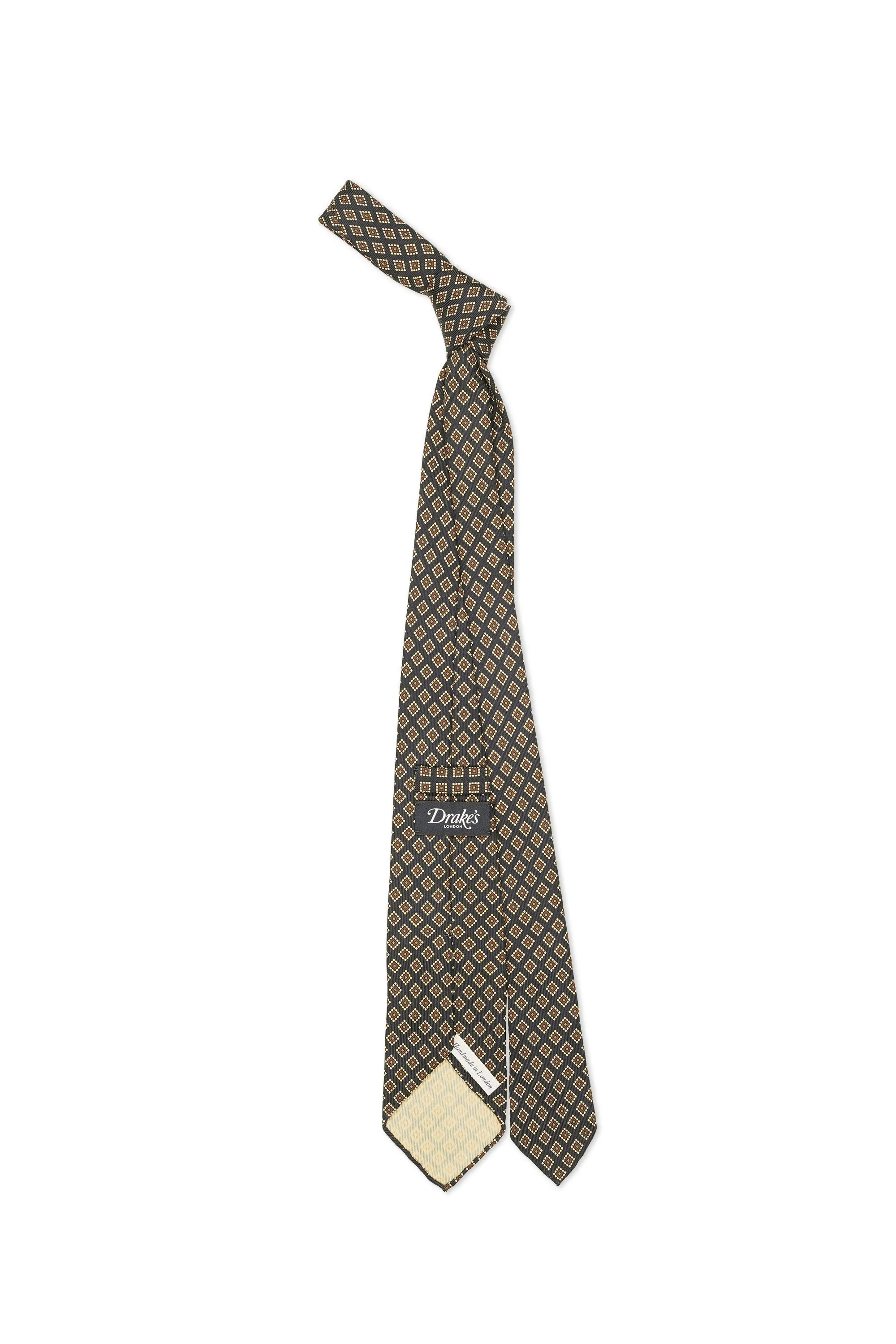 Drake's Blue with Brown/Beige Diamond Pattern Silk Tie