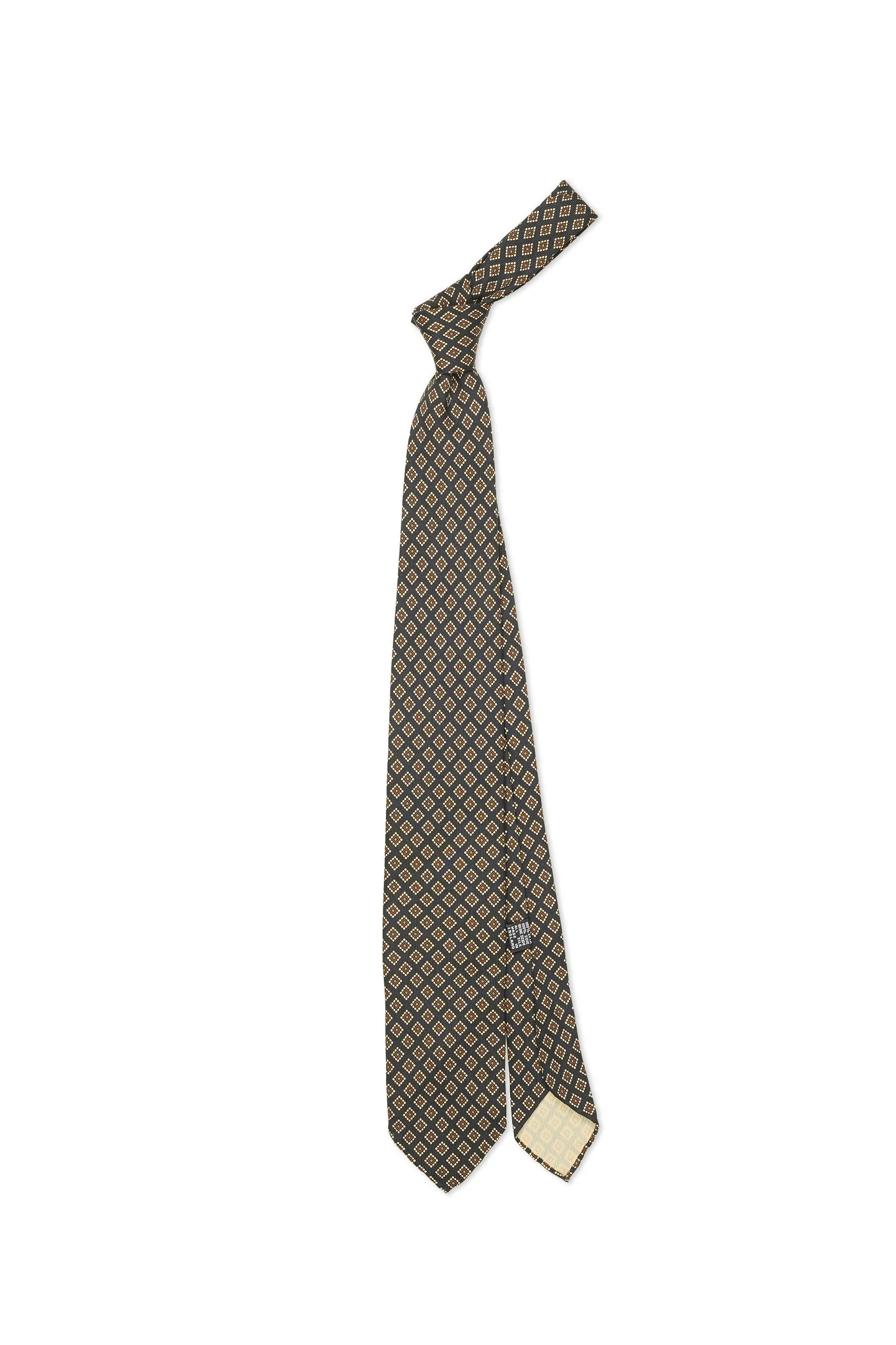 Drake's Blue with Brown/Beige Diamond Pattern Silk Tie