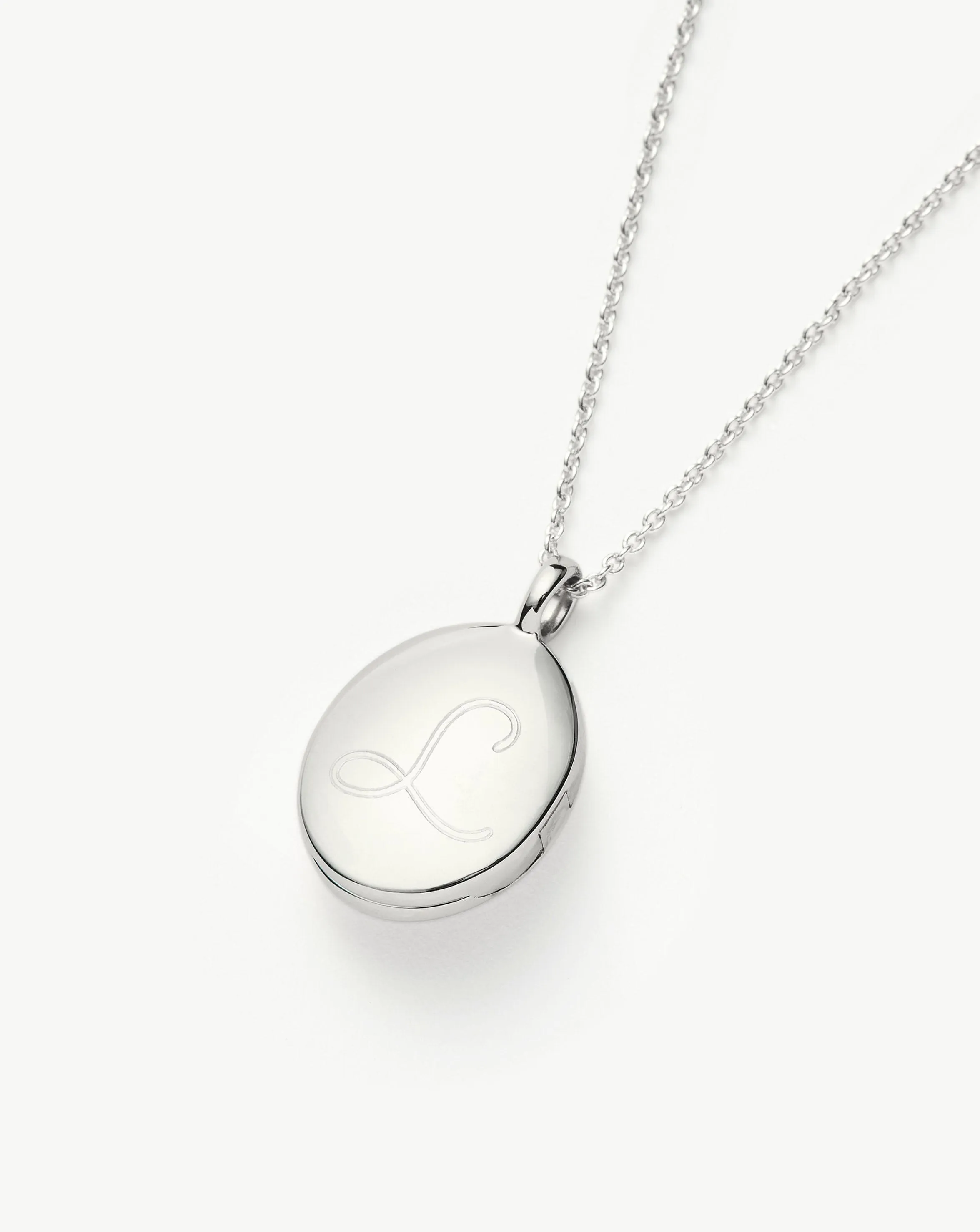 Engravable Oval Ridge Locket Pendant Necklace | Sterling Silver/Rainbow Moonstone