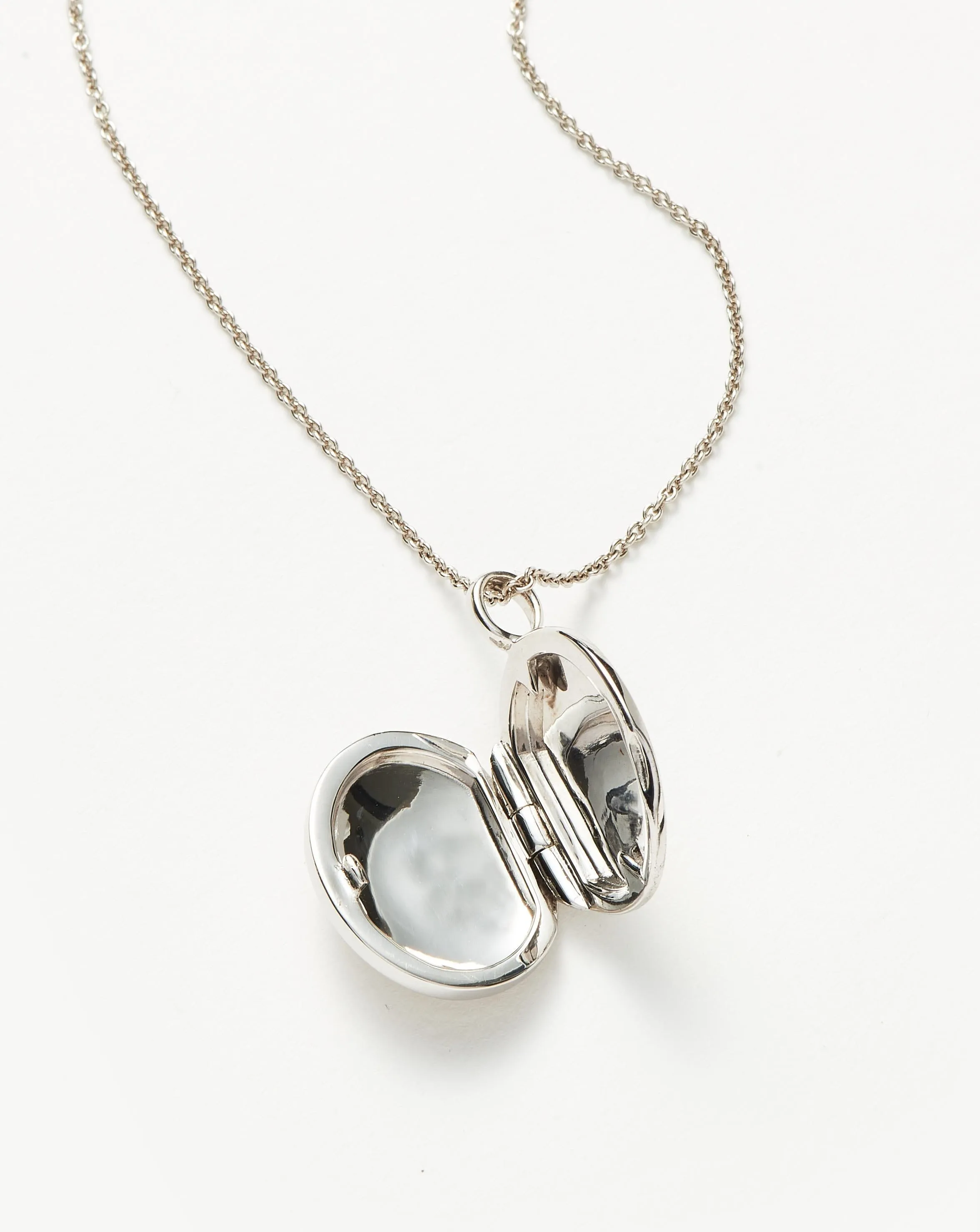 Engravable Oval Ridge Locket Pendant Necklace | Sterling Silver/Rainbow Moonstone