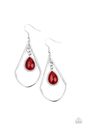 Ethereal Elegance Red Cat's Eye Teardrop Earrings - Paparazzi Accessories