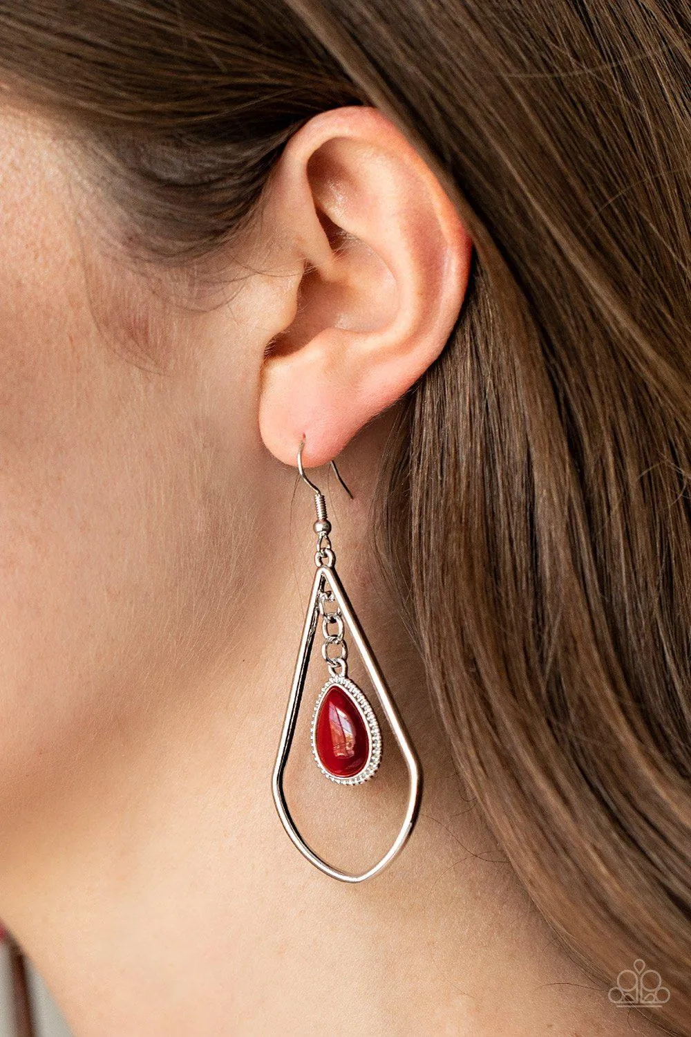 Ethereal Elegance Red Cat's Eye Teardrop Earrings - Paparazzi Accessories