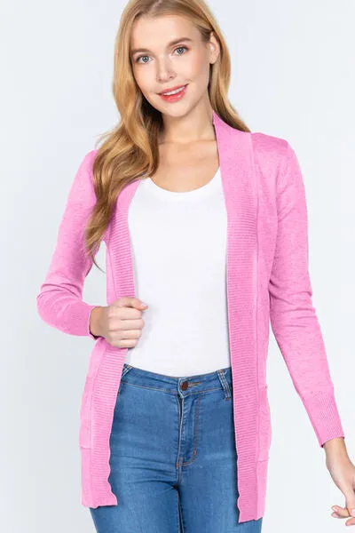 Explore More Collection - ACTIVE BASIC Ribbed Trim Open Front Cardigan