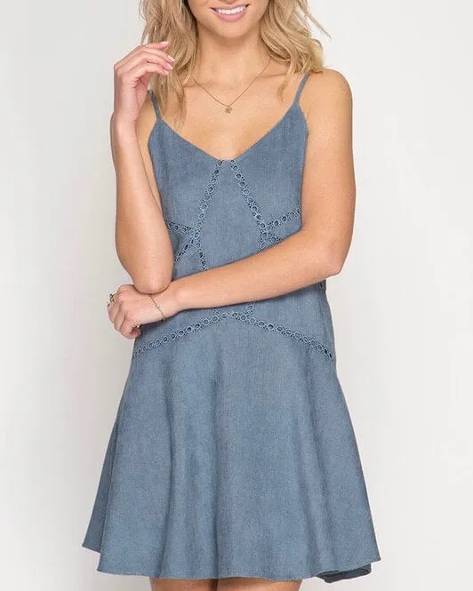 Final Sale - Cami Corduroy Dress in Dusty Blue