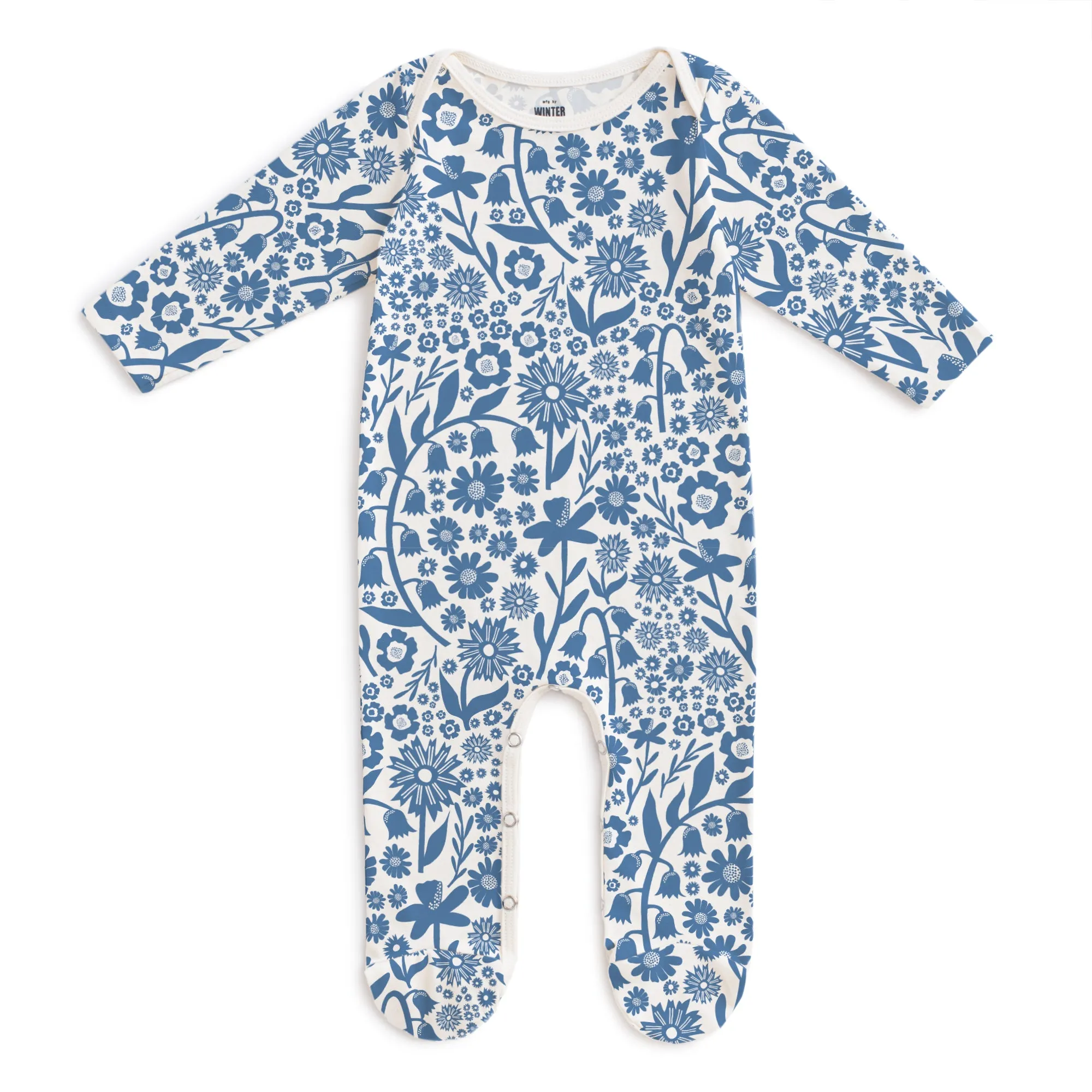 Footed Romper - Dutch Floral Delft Blue