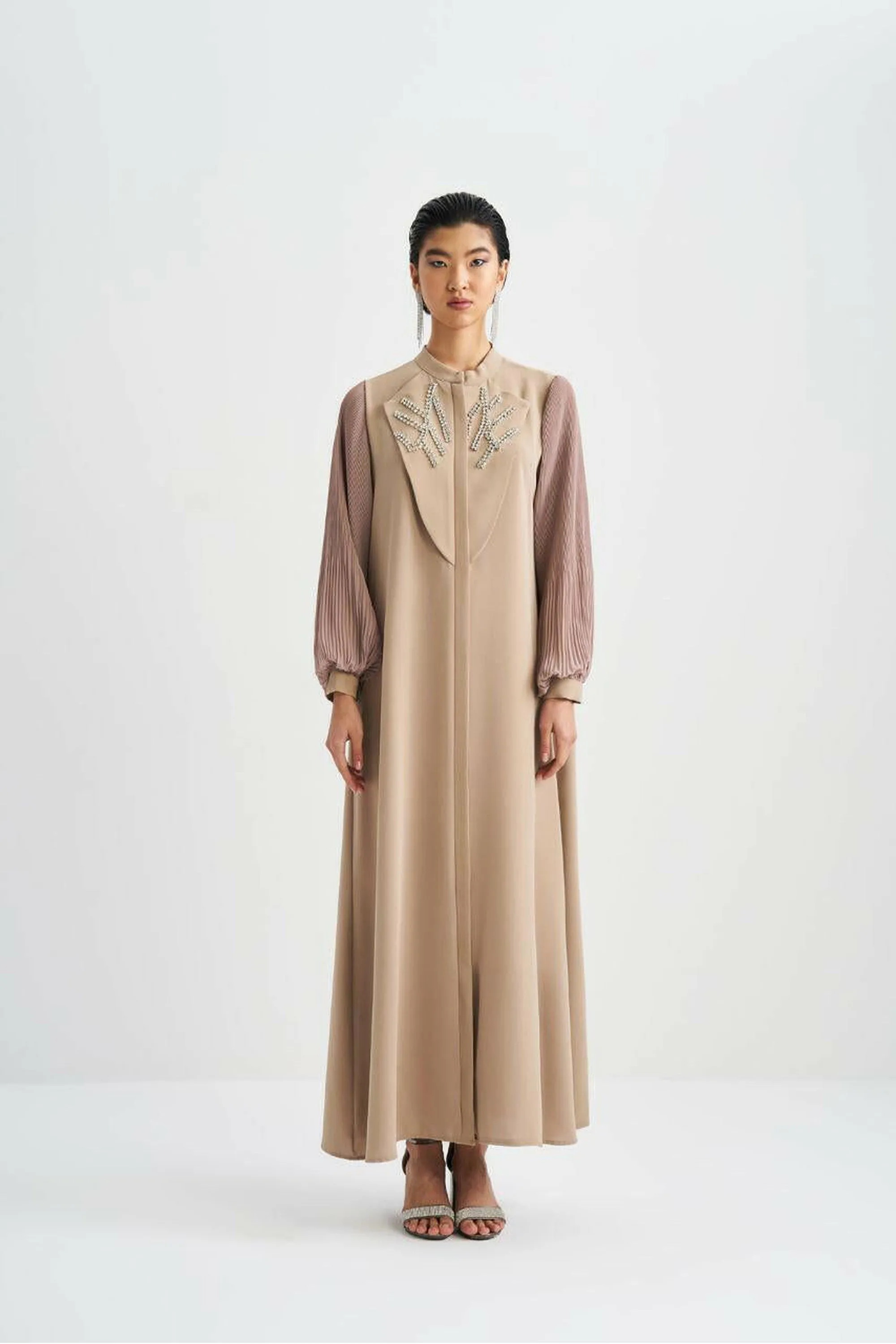 Front Designed Pleated Sleeve Abaya - Dressy, Elegant and Modest Islamic Clothing for Women